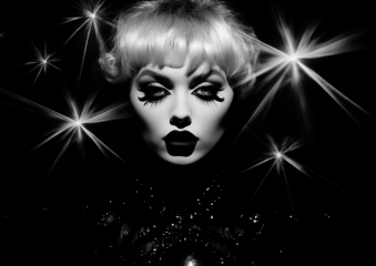 oldtex59_a_black_and_white_graphic_with_a_woman_holding_a_star__e3ae7d7c-a726-4448-807f-35fedca69aee