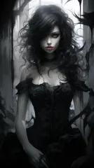 oldtex59_a_gothic_style_woman_in_a_black_dress_in_the_style_of__4cd9fa1b-a790-47d9-88c0-7b5ac459397f