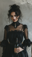 oldtex59_a_woman_in_gothic_attire_with_her_wine_bottle_gothic_r_d2d00924-2c2c-430c-a8a2-d6ca05c5e8fc