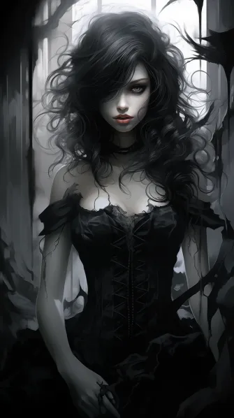 oldtex59_a_gothic_style_woman_in_a_black_dress_in_the_style_of__4cd9fa1b-a790-47d9-88c0-7b5ac459397f