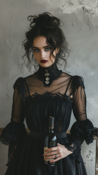 oldtex59_a_woman_in_gothic_attire_with_her_wine_bottle_gothic_r_d2d00924-2c2c-430c-a8a2-d6ca05c5e8fc